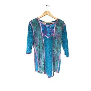 Maggie Shepherd teal green blue with pink trim bohemian tunic top